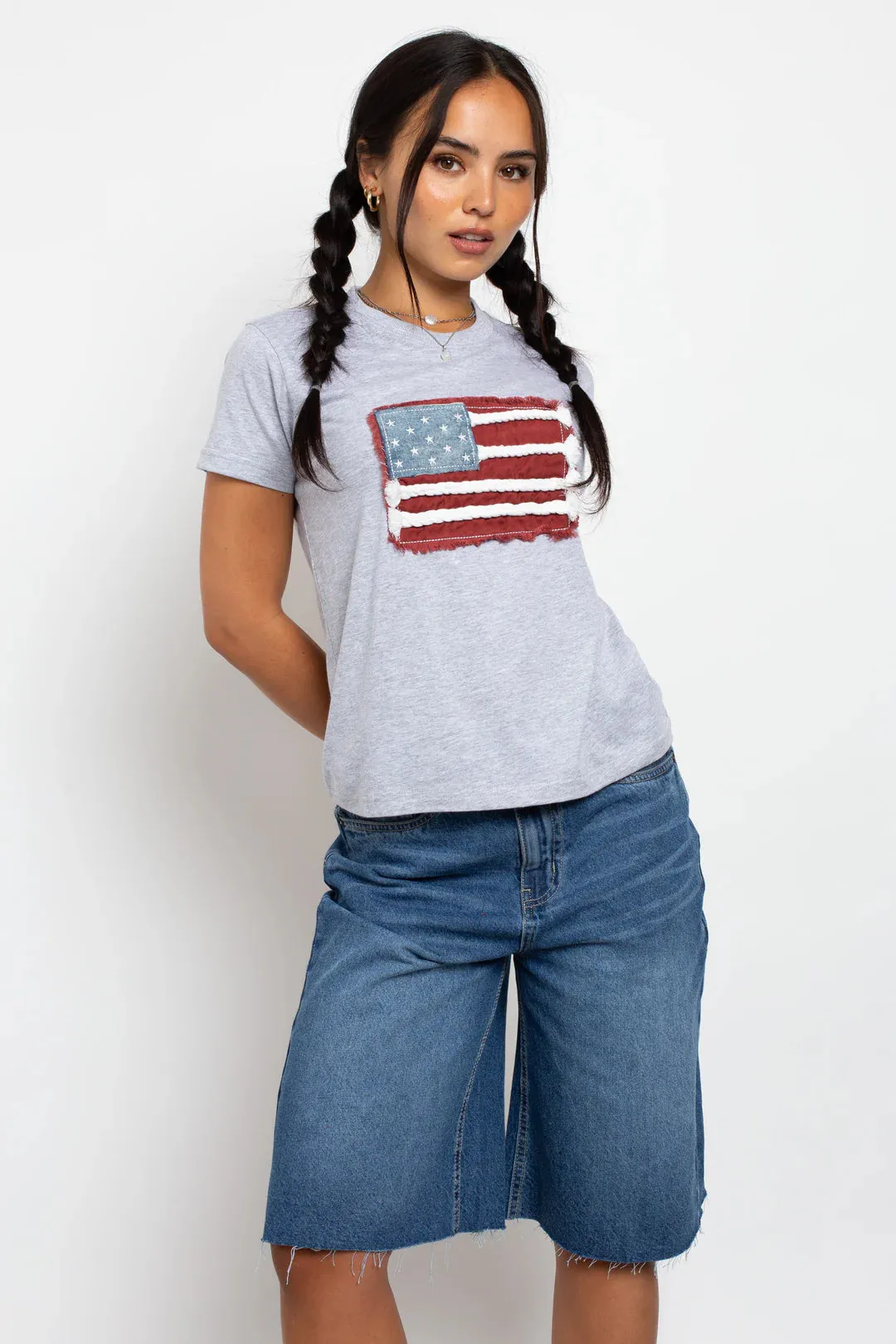 Daisy Street Applique USA Flag T-Shirt