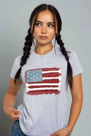 Daisy Street Applique USA Flag T-Shirt