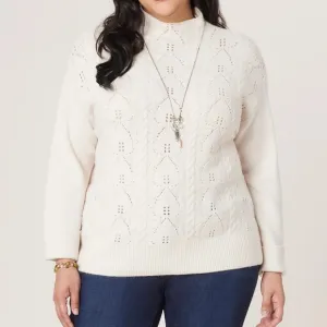 Democracy 3X Sweater Long Roll Sleeve Funnel Neck Popcorn Stitch Front NWT