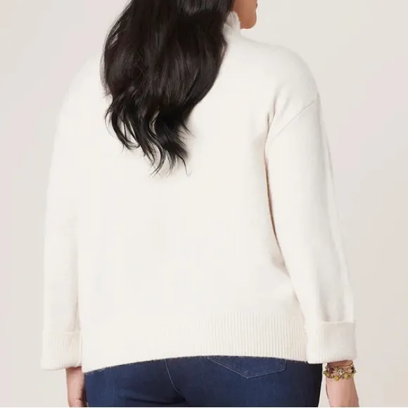 Democracy 3X Sweater Long Roll Sleeve Funnel Neck Popcorn Stitch Front NWT