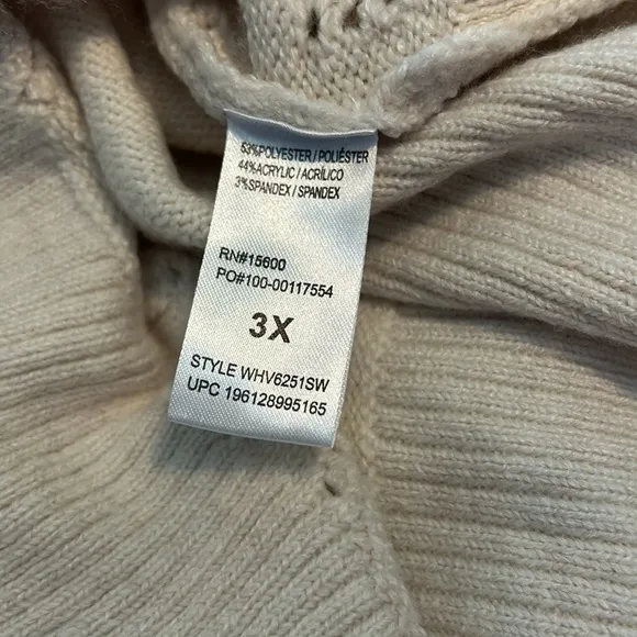 Democracy 3X Sweater Long Roll Sleeve Funnel Neck Popcorn Stitch Front NWT