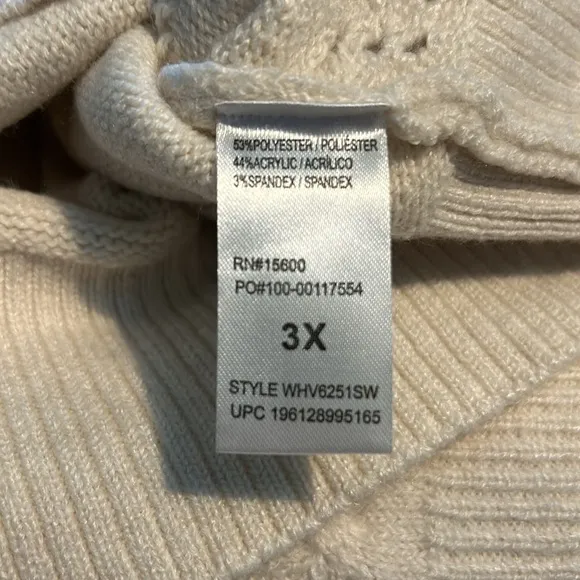 Democracy 3X Sweater Long Roll Sleeve Funnel Neck Popcorn Stitch Front NWT