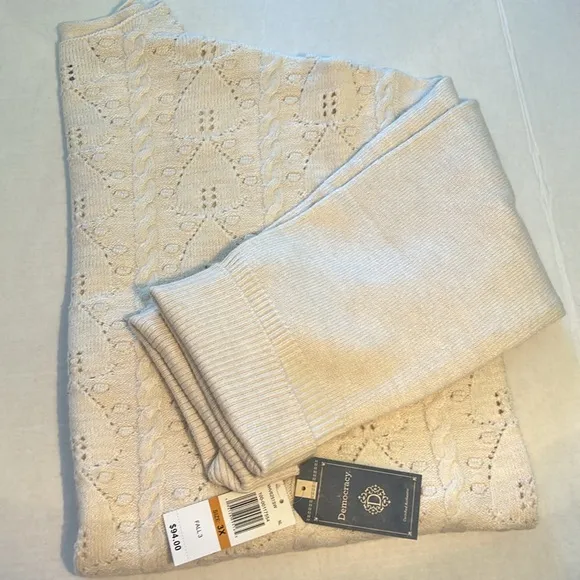 Democracy 3X Sweater Long Roll Sleeve Funnel Neck Popcorn Stitch Front NWT