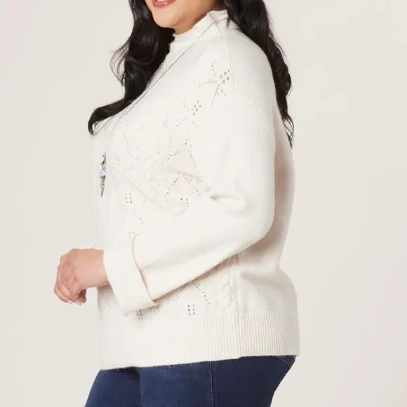 Democracy 3X Sweater Long Roll Sleeve Funnel Neck Popcorn Stitch Front NWT