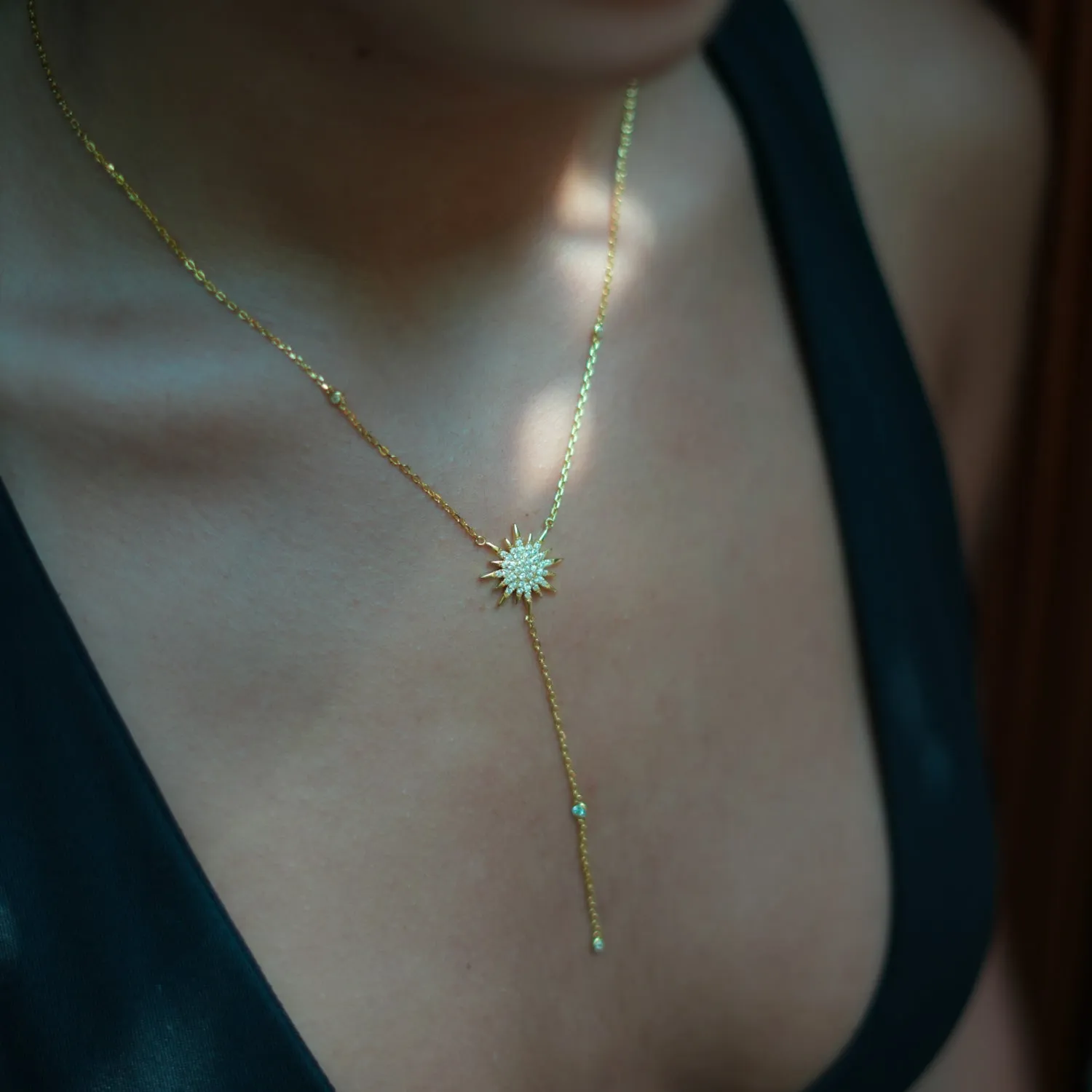 Diamond & Gold Sun Pendant Fashion Design Necklace