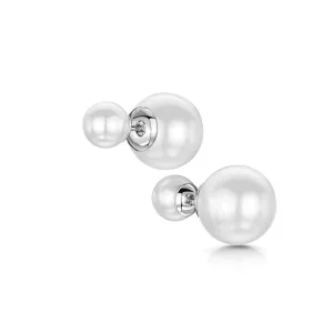 Dianna Double Ball Earrings - White/Rhodium