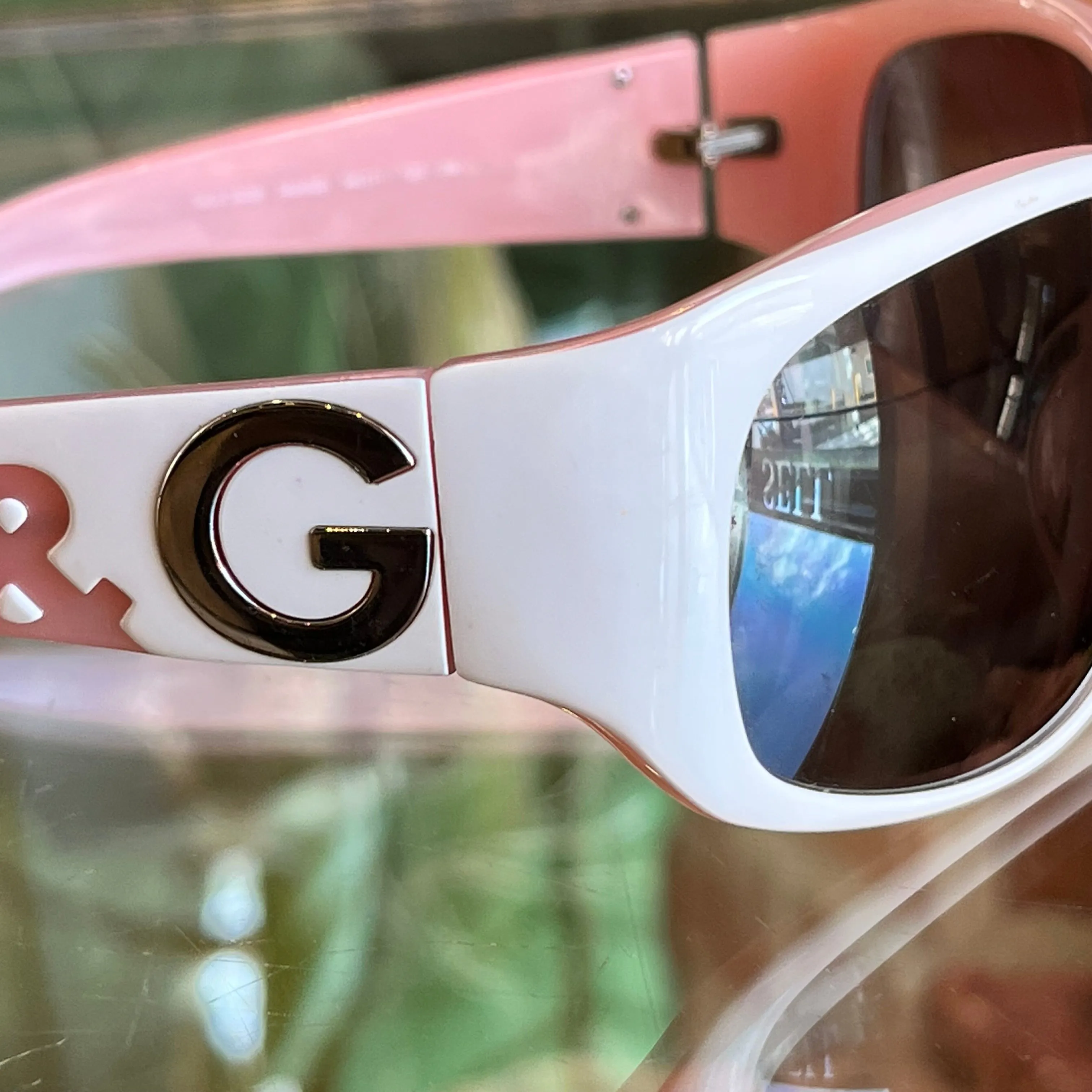 DOLCE&GABBANA D&G3009 White Pink Acetate Rectangle Wrap Around Sunglasses