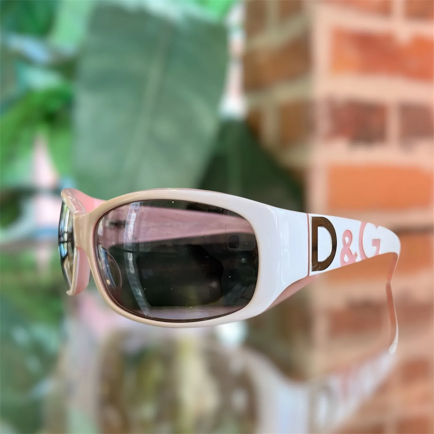 DOLCE&GABBANA D&G3009 White Pink Acetate Rectangle Wrap Around Sunglasses