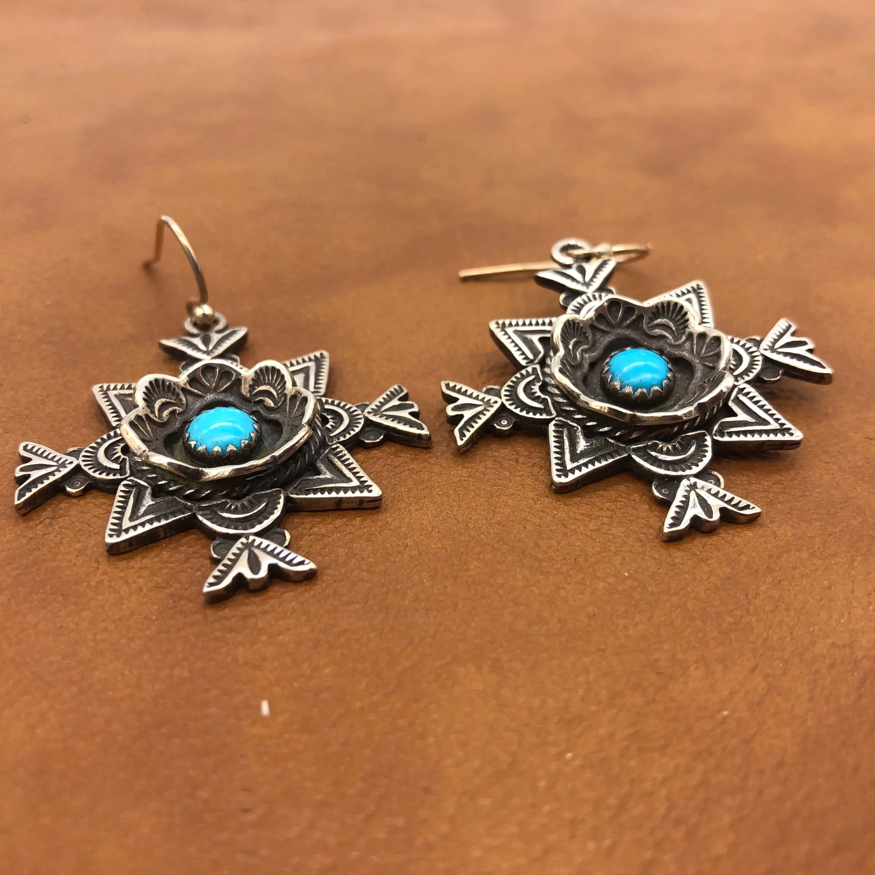 E246A Nambe Cross Turquoise Earrings
