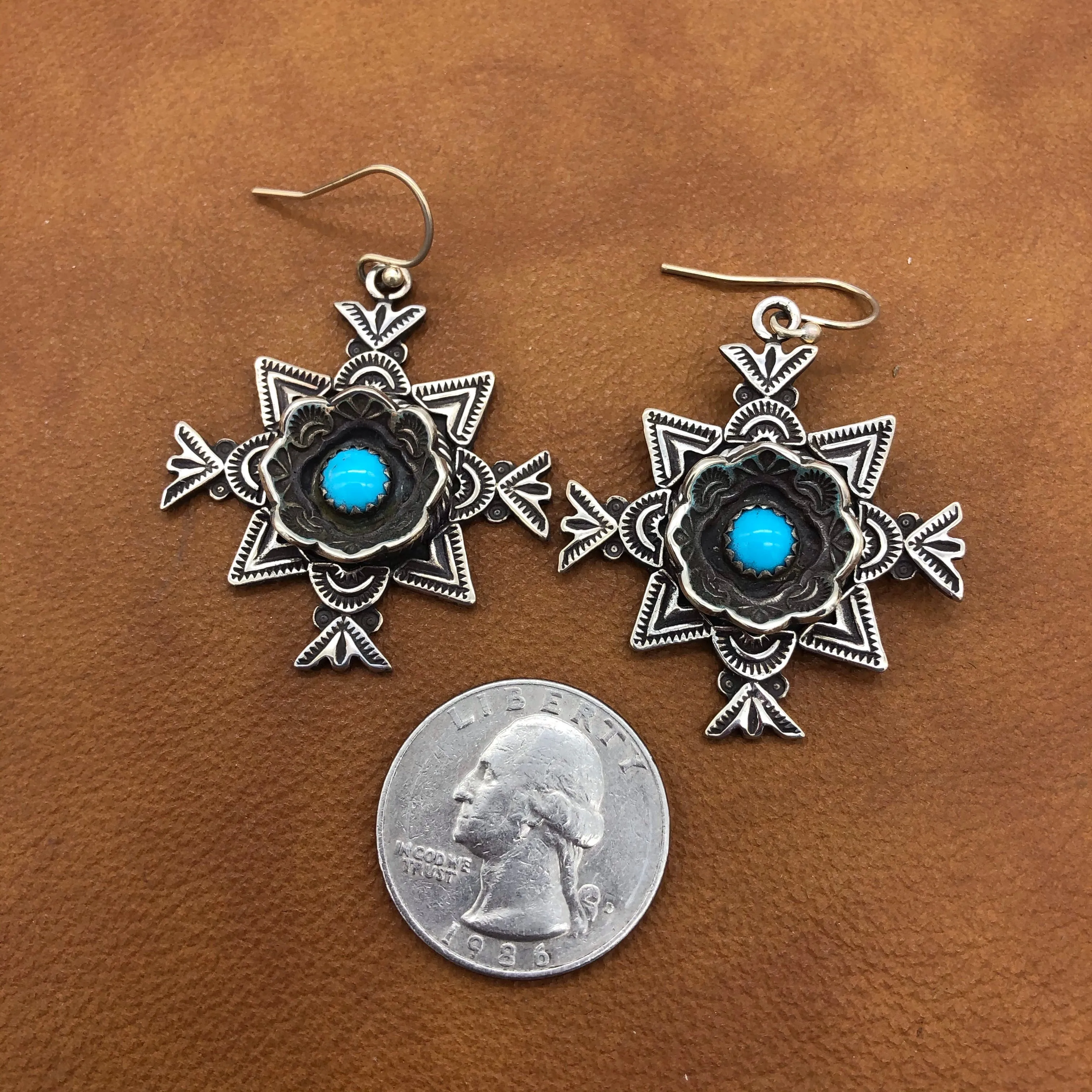 E246A Nambe Cross Turquoise Earrings