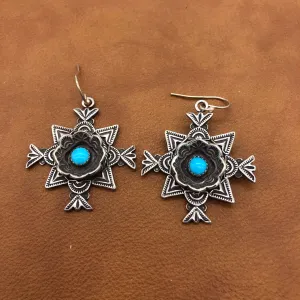 E246A Nambe Cross Turquoise Earrings