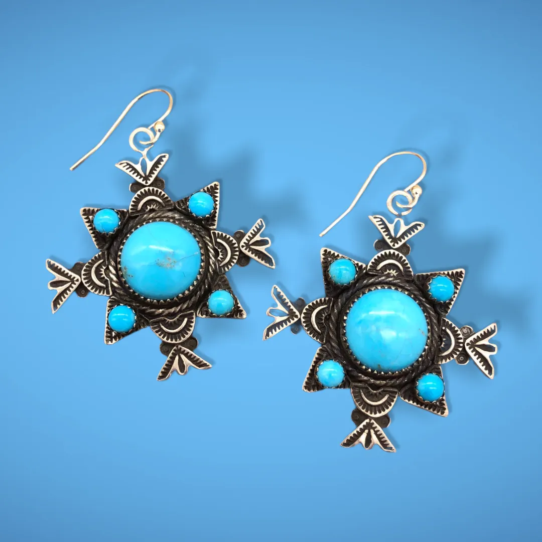 E246B Nambe Cross Turquoise Earrings