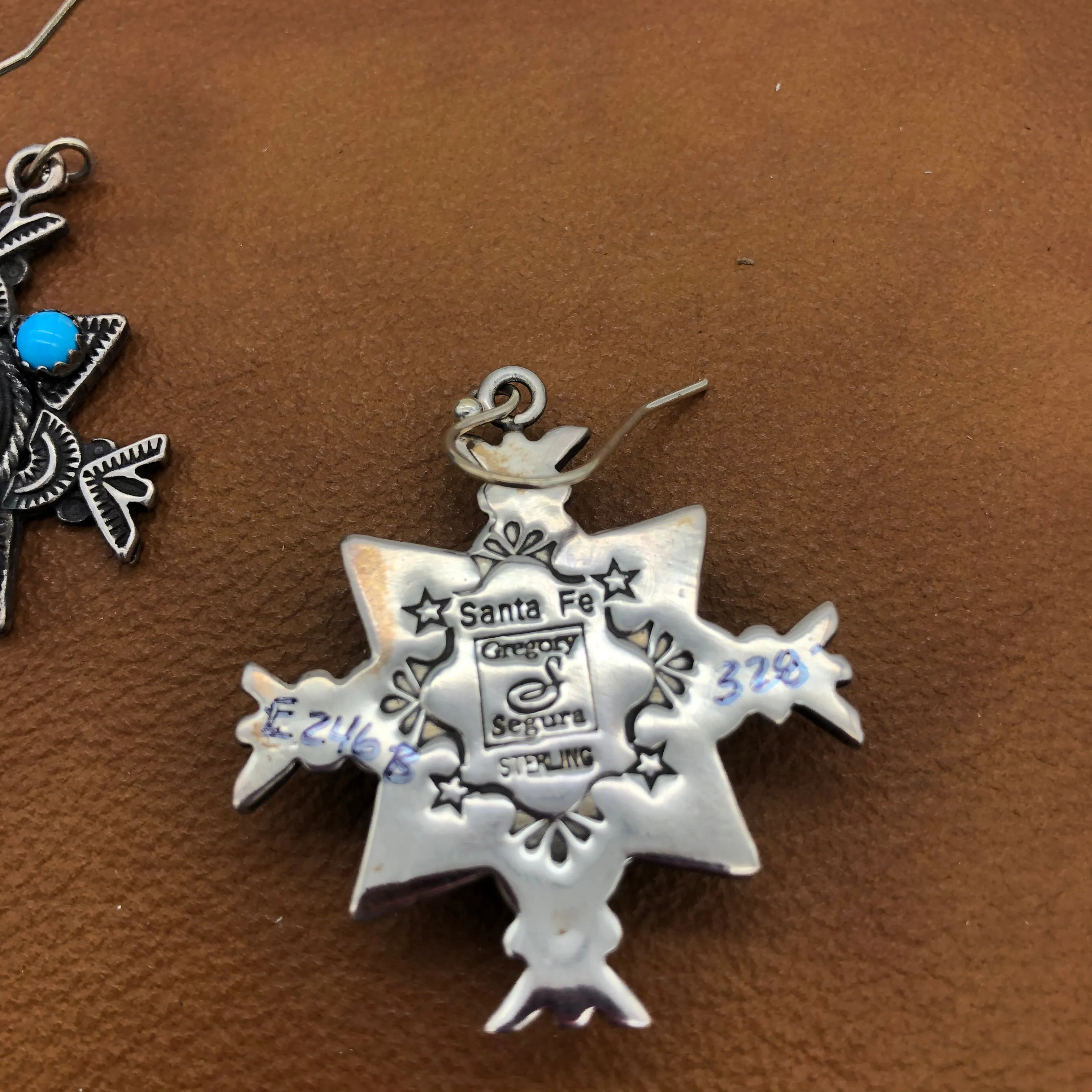 E246B Nambe Cross Turquoise Earrings