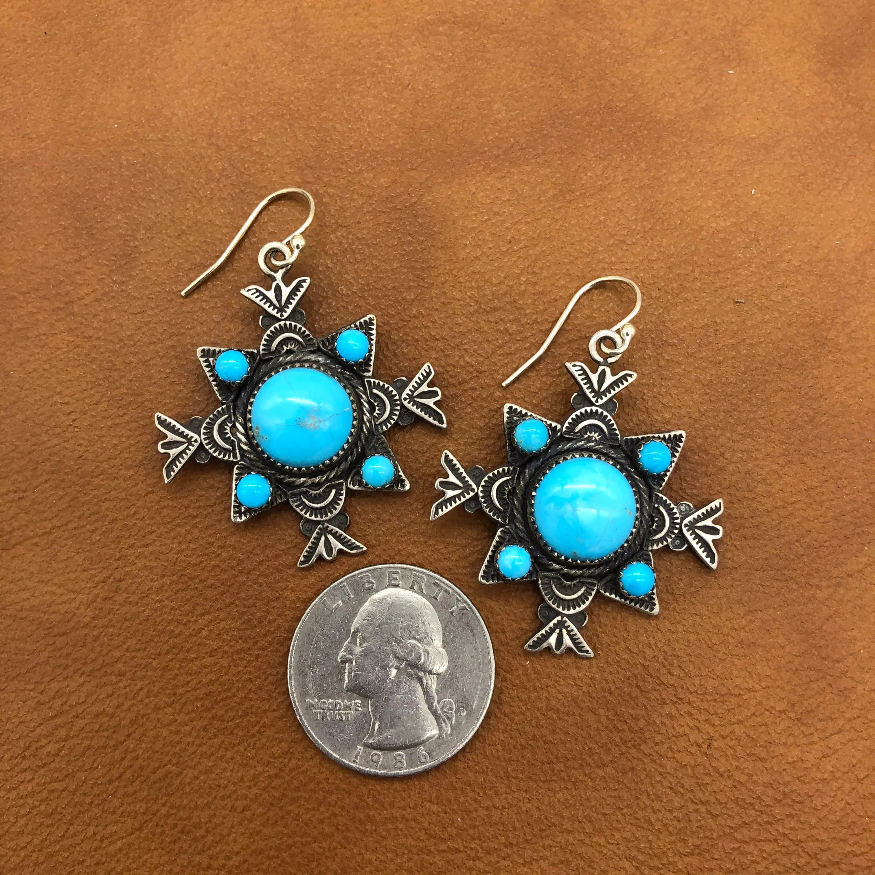 E246B Nambe Cross Turquoise Earrings