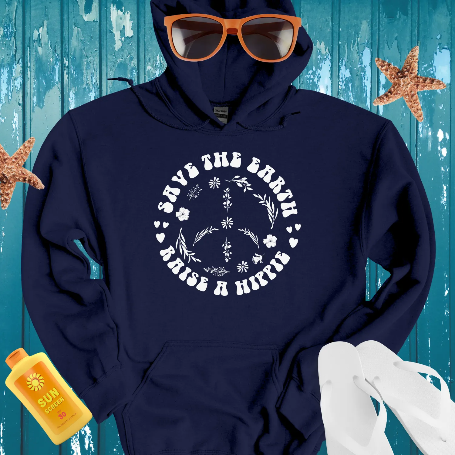 Eco Friendly Black Hippie Hoodie With Peace Symbol Design