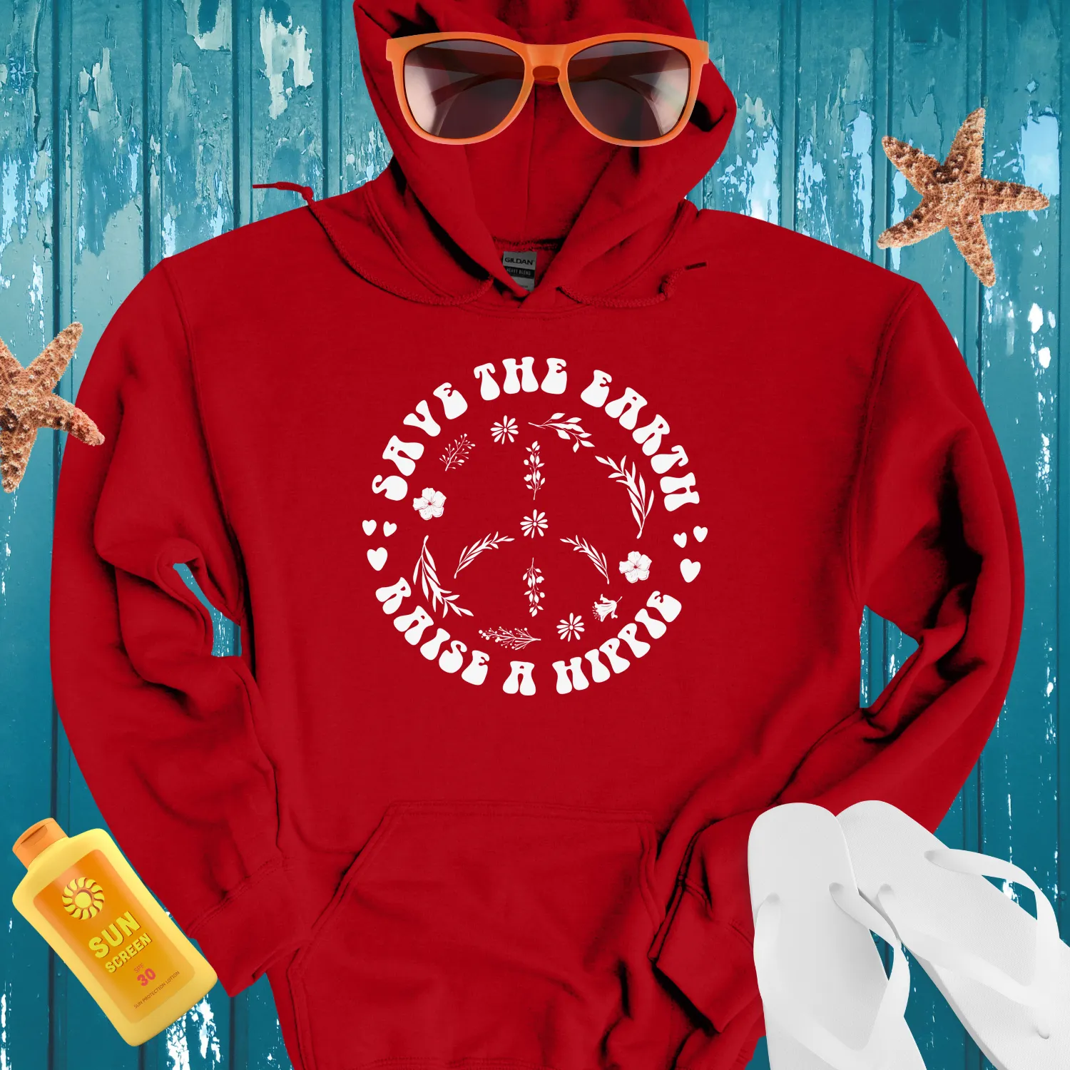 Eco Friendly Black Hippie Hoodie With Peace Symbol Design