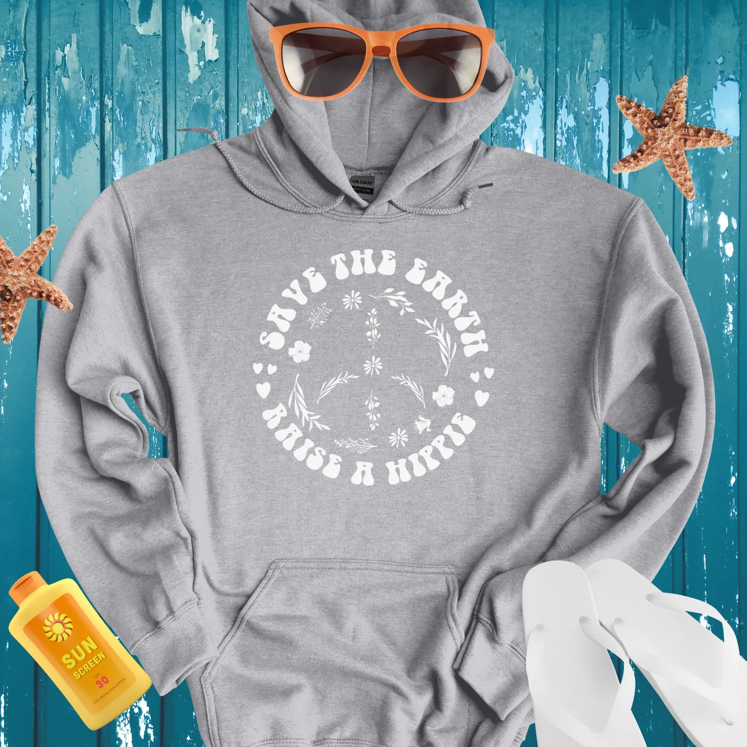 Eco Friendly Black Hippie Hoodie With Peace Symbol Design
