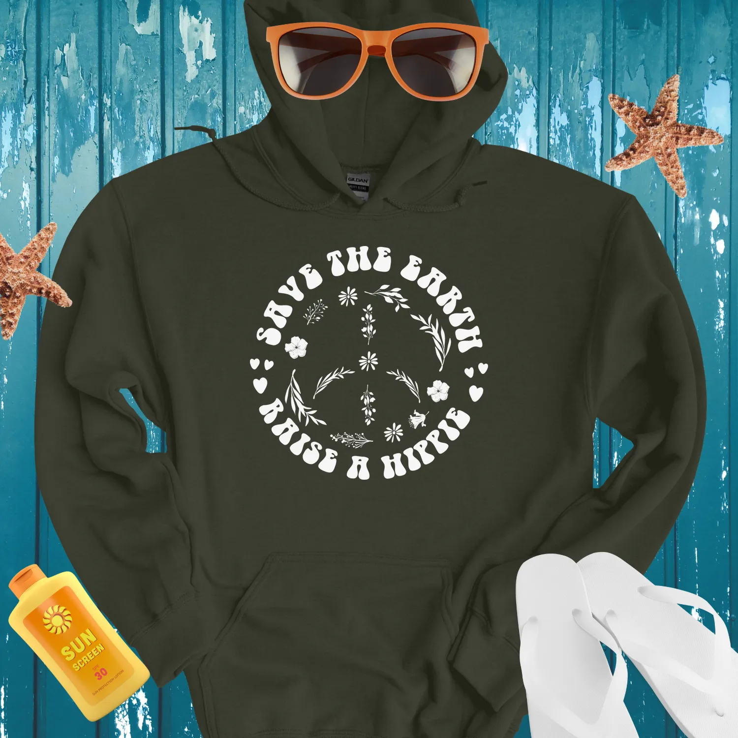 Eco Friendly Black Hippie Hoodie With Peace Symbol Design