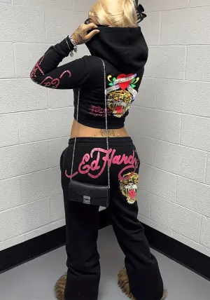 Edgy Graphic Zip-Up Hoodie and Jogger Pants Two-Piece Set for Streetwear Chic
