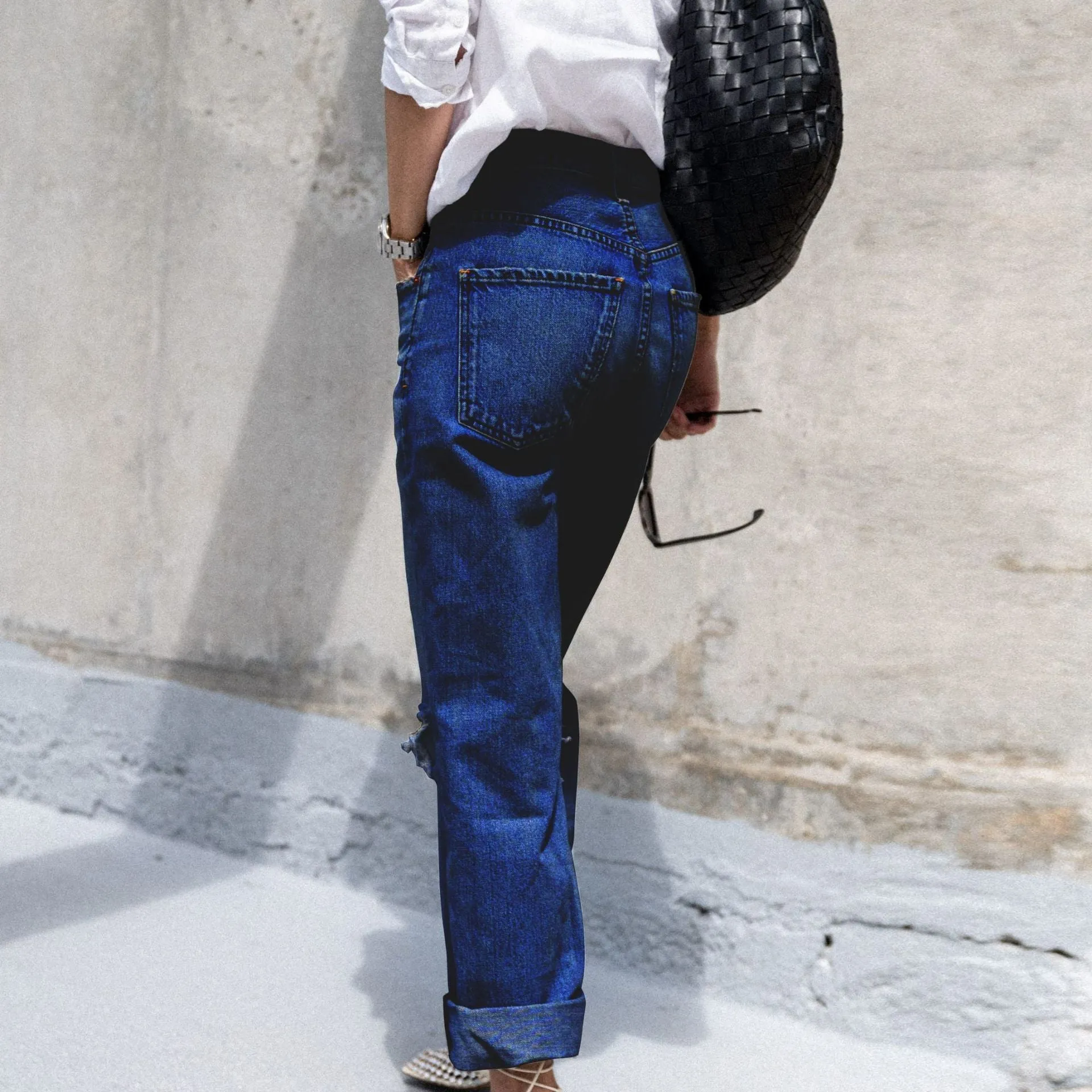 Effortless Edge Ripped Casual High-Waisted Denim Pants