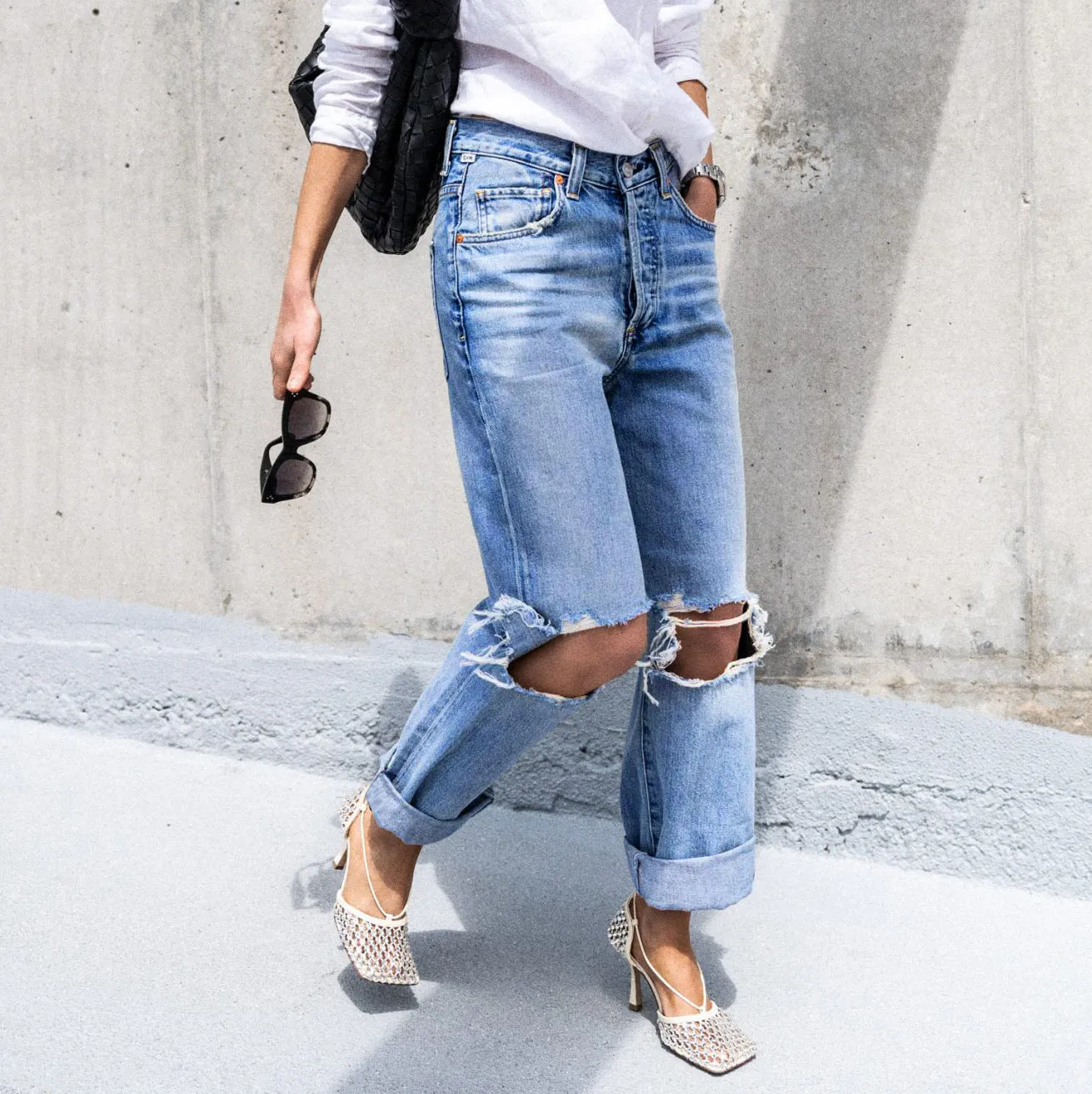 Effortless Edge Ripped Casual High-Waisted Denim Pants