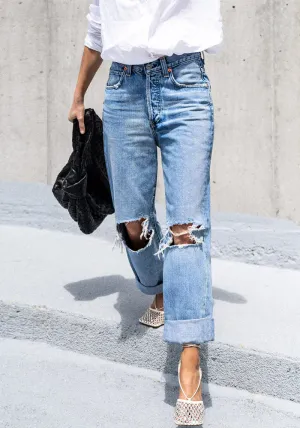Effortless Edge Ripped Casual High-Waisted Denim Pants