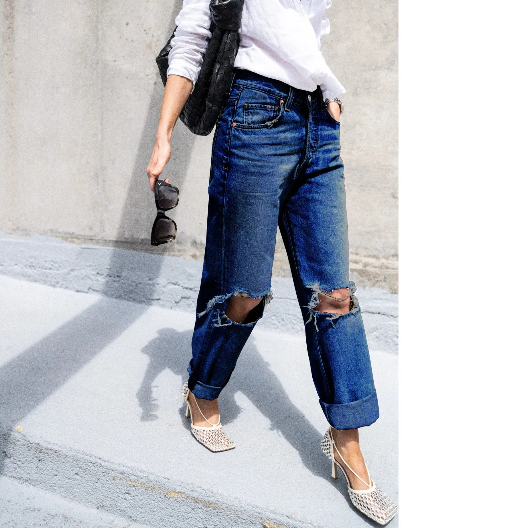 Effortless Edge Ripped Casual High-Waisted Denim Pants