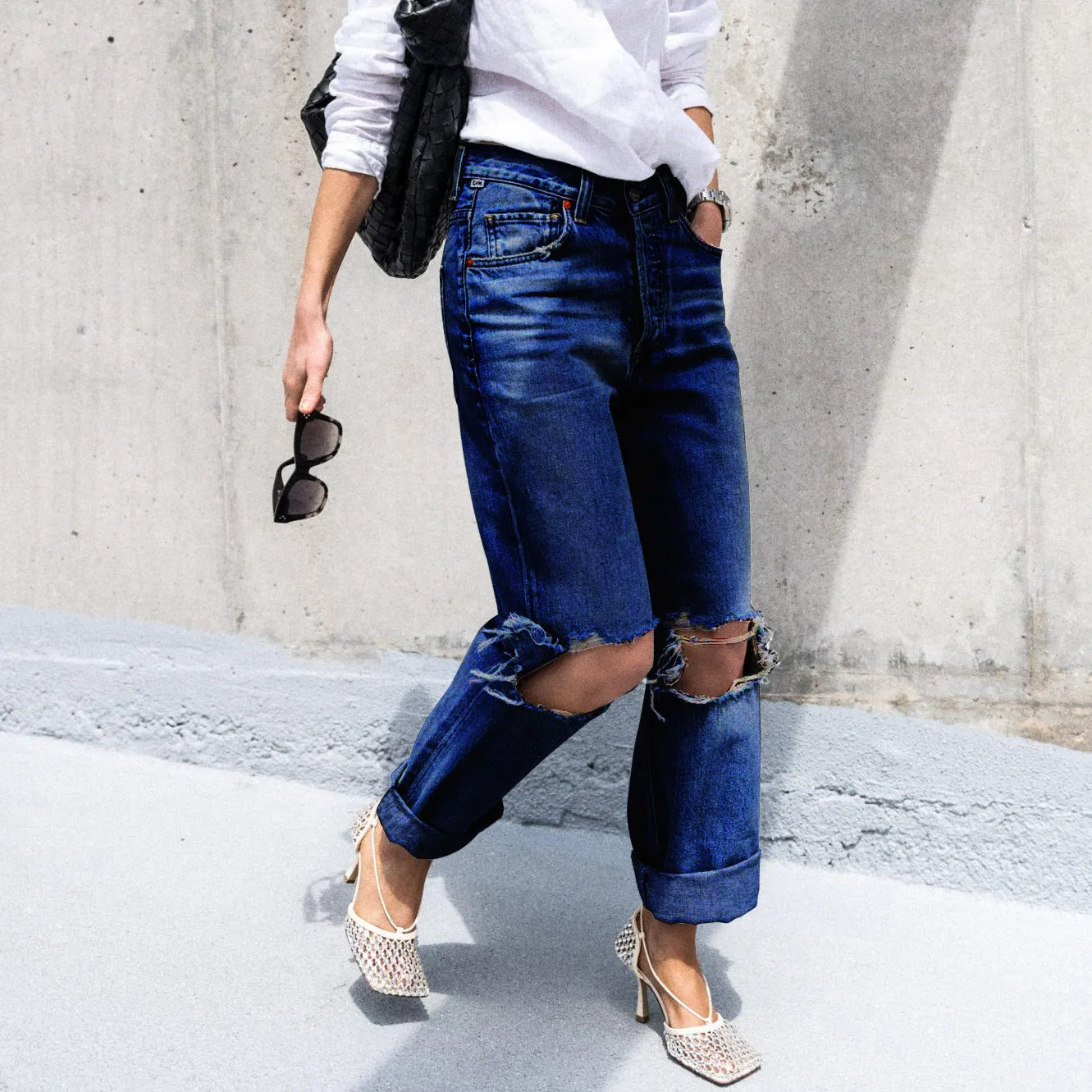 Effortless Edge Ripped Casual High-Waisted Denim Pants