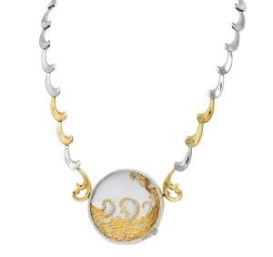 Erté 1980's Diamond Mother-Of-Pearl 14 Karat Gold Silver Aphrodite Brooch Necklace