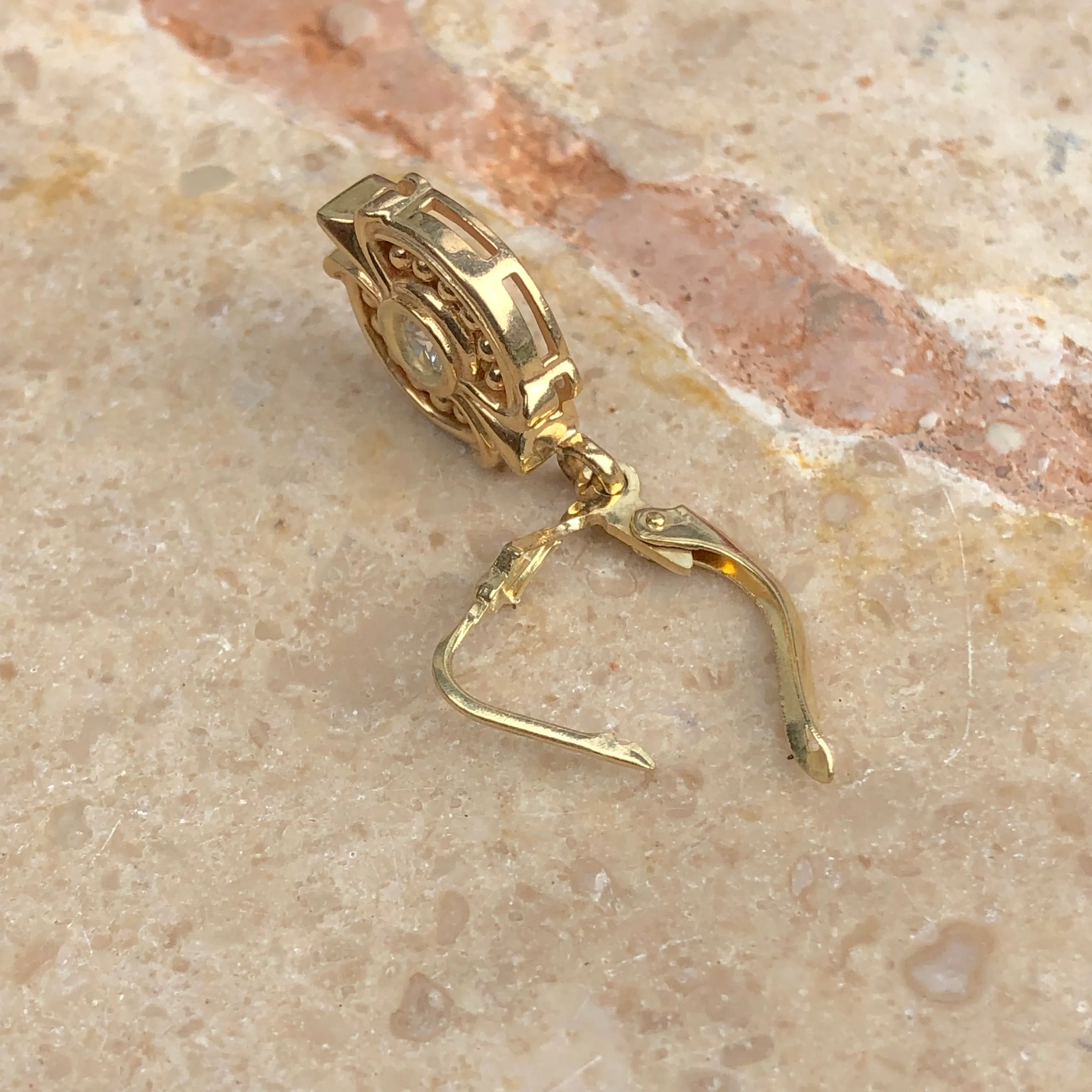Estate 14KT Yellow Gold .30 CT Bezel Set Diamond Lever Back Earrings