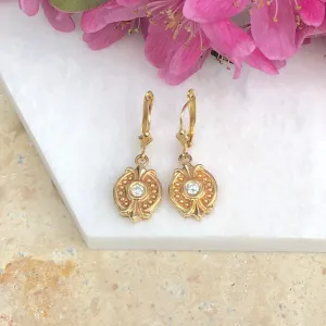 Estate 14KT Yellow Gold .30 CT Bezel Set Diamond Lever Back Earrings
