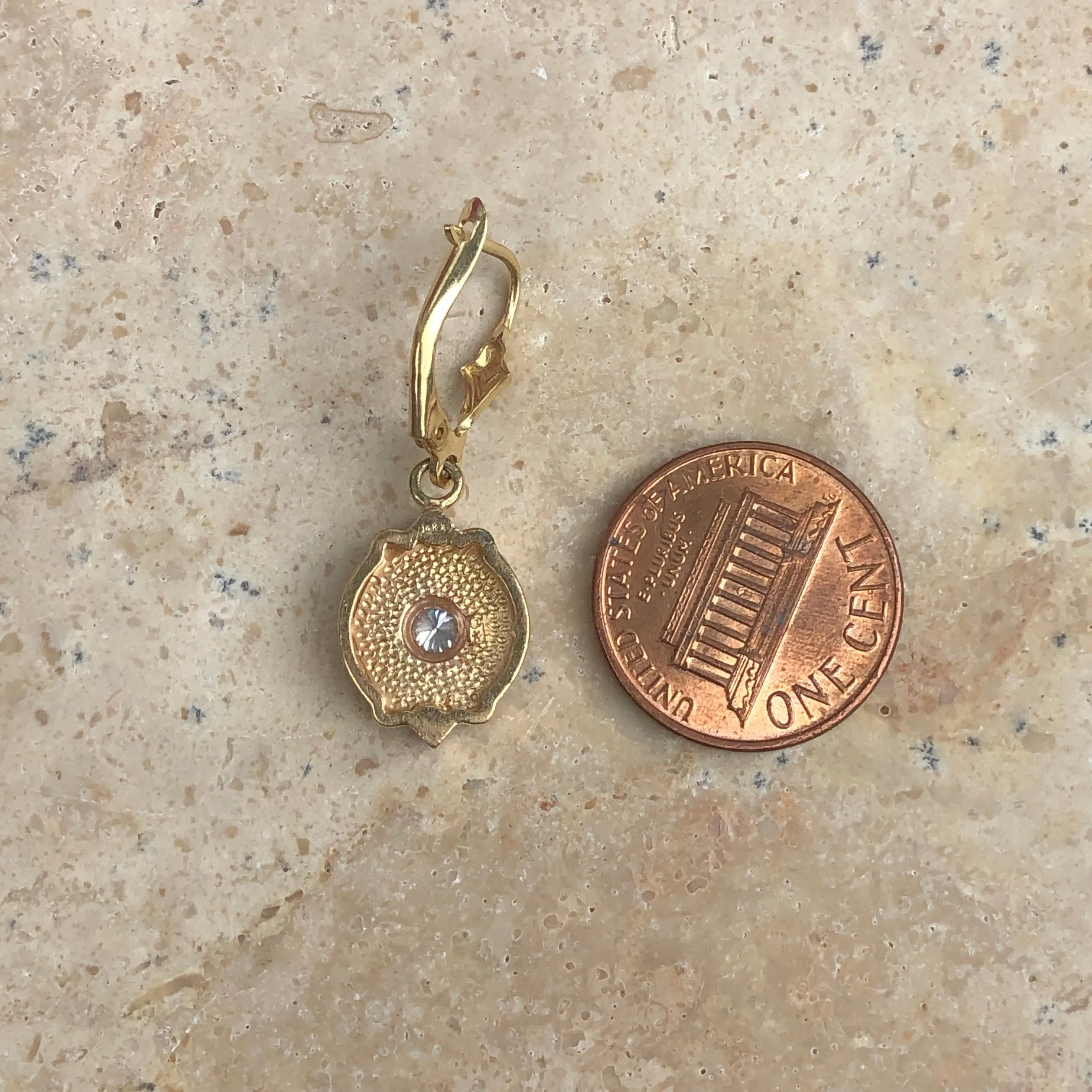 Estate 14KT Yellow Gold .30 CT Bezel Set Diamond Lever Back Earrings