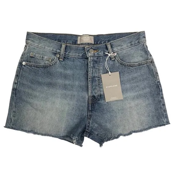 EVERLANE Short Women Sz 27 Blue '90s Mid Rise Raw Hem Organic Classic Preppy NWT