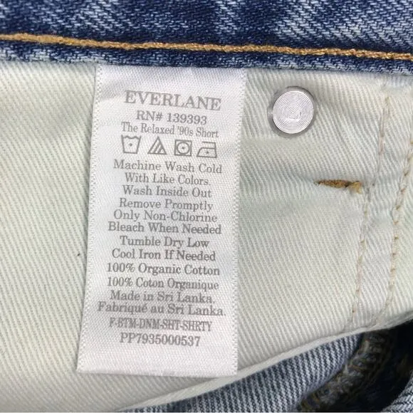 EVERLANE Short Women Sz 27 Blue '90s Mid Rise Raw Hem Organic Classic Preppy NWT