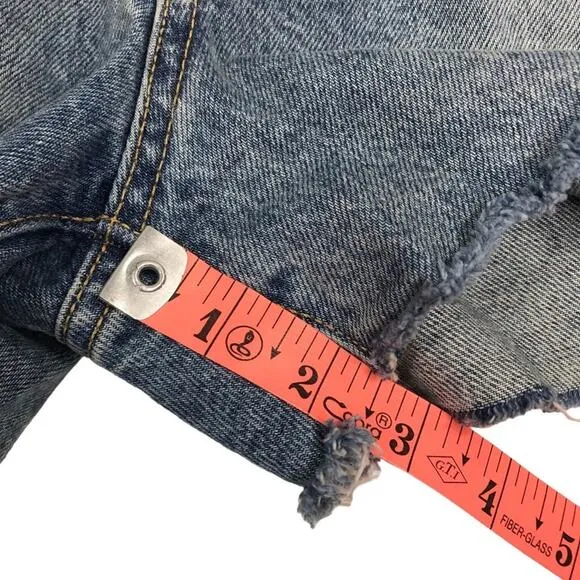EVERLANE Short Women Sz 27 Blue '90s Mid Rise Raw Hem Organic Classic Preppy NWT