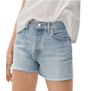 EVERLANE Short Women Sz 27 Blue '90s Mid Rise Raw Hem Organic Classic Preppy NWT