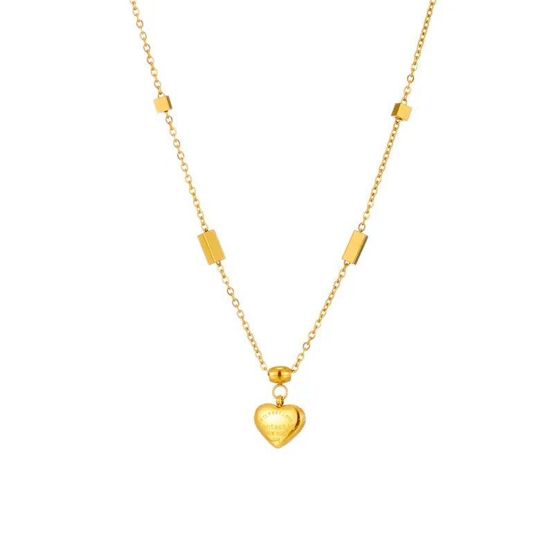 Exquisite Gold-Tone Heart Pendant Necklace in Stainless Steel A Fashionable Gift of Love and Style for Women, Ladies, and Girls