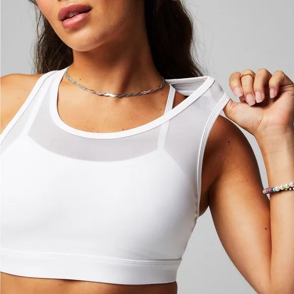 Fabletics | Faye High Impact Sports Bra | Classic White | Breathable Mesh | Sm