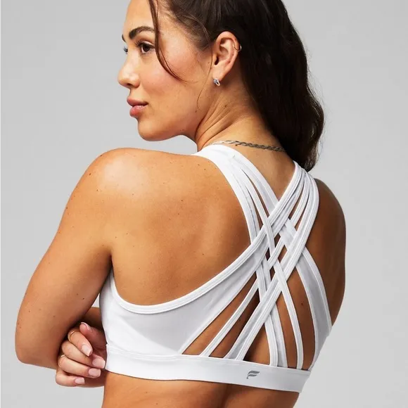Fabletics | Faye High Impact Sports Bra | Classic White | Breathable Mesh | Sm