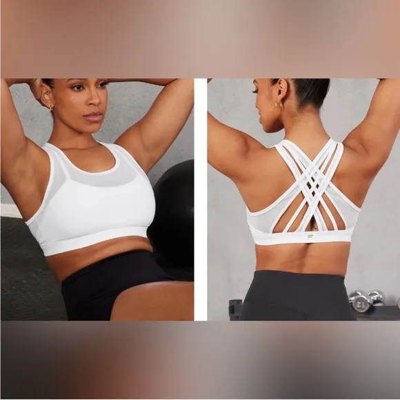 Fabletics | Faye High Impact Sports Bra | Classic White | Breathable Mesh | Sm