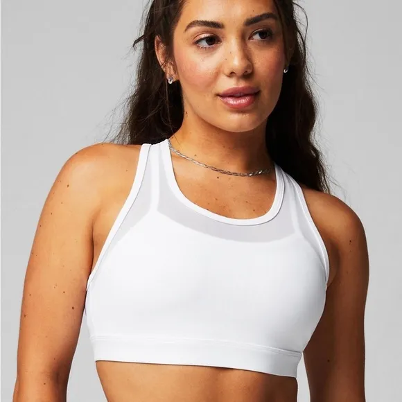Fabletics | Faye High Impact Sports Bra | Classic White | Breathable Mesh | Sm