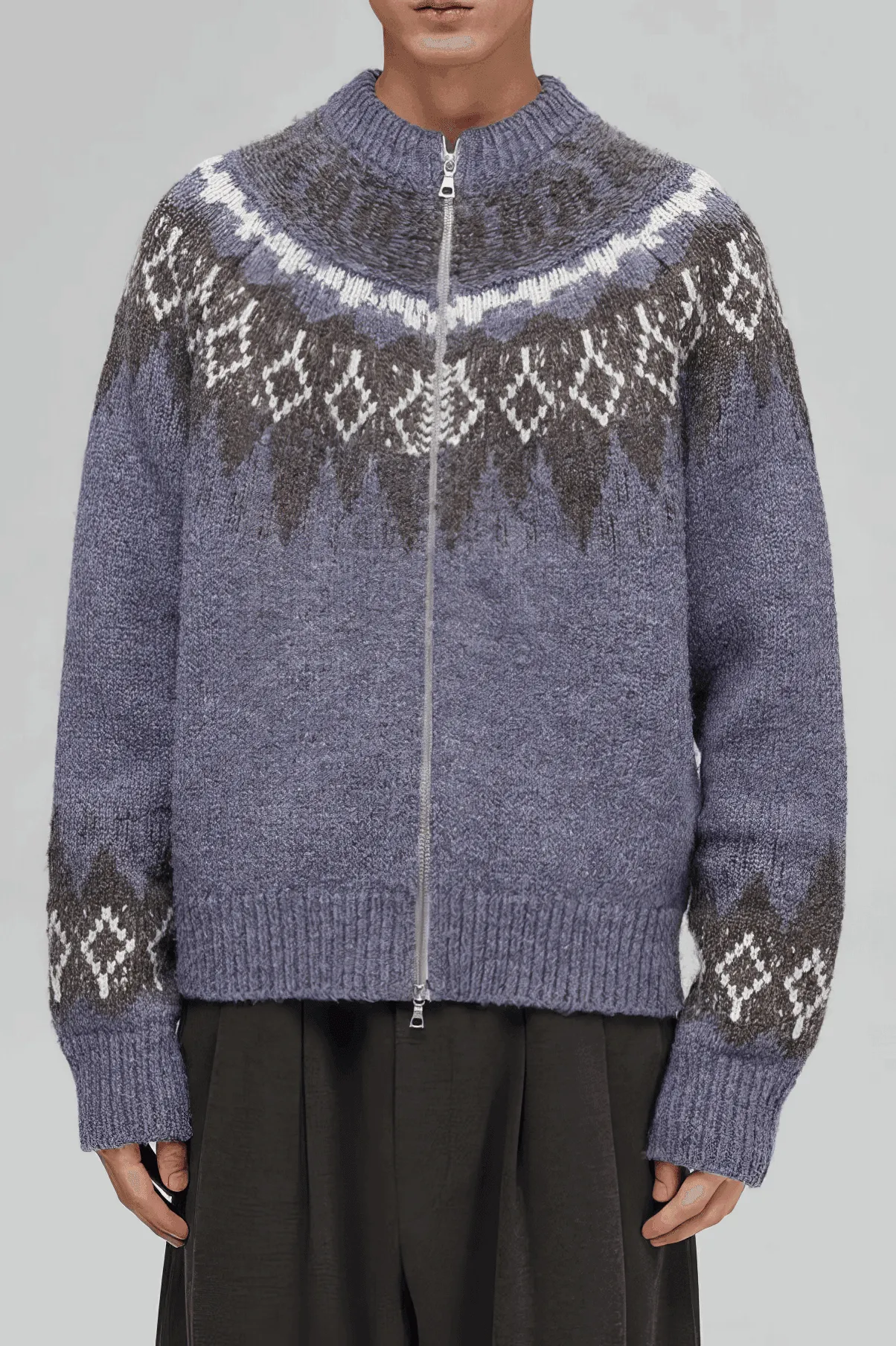 Fair Isle Zip Knit Cardigan