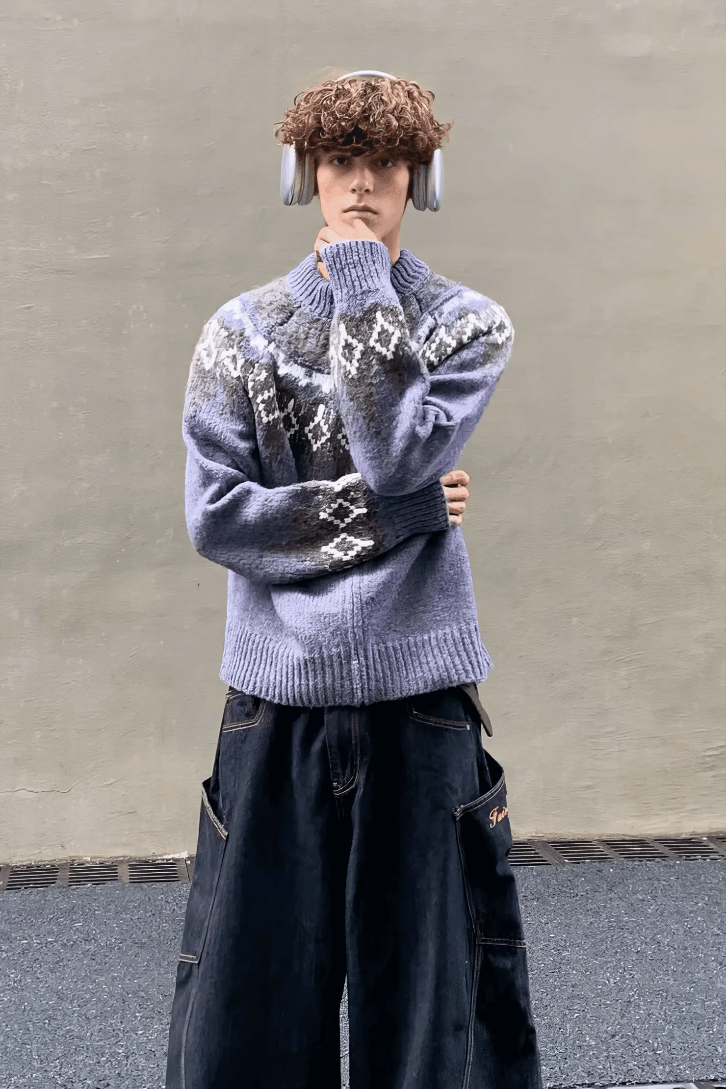 Fair Isle Zip Knit Cardigan
