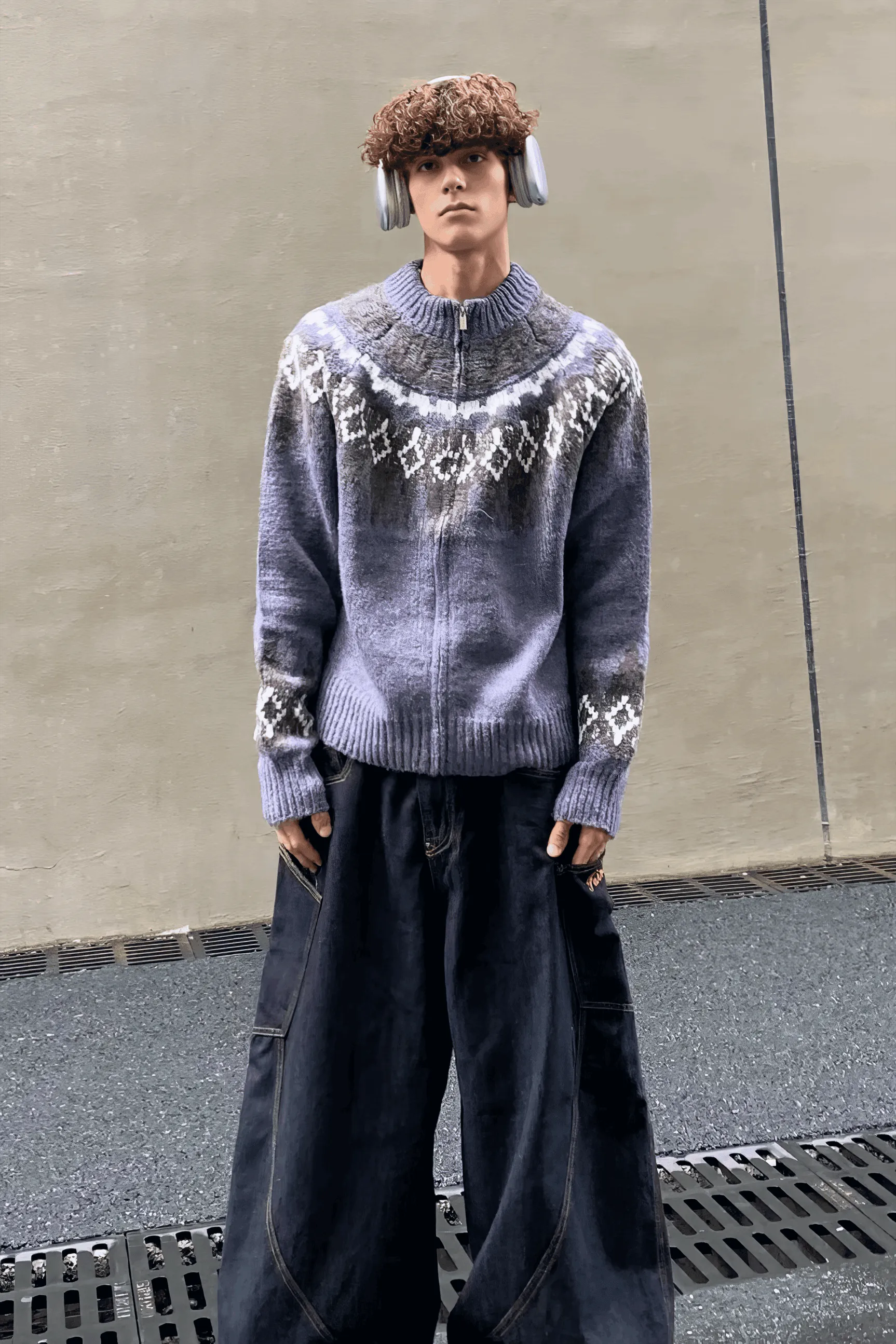 Fair Isle Zip Knit Cardigan
