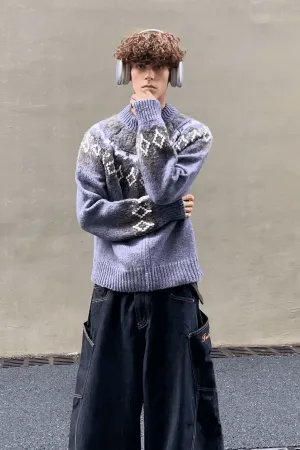 Fair Isle Zip Knit Cardigan