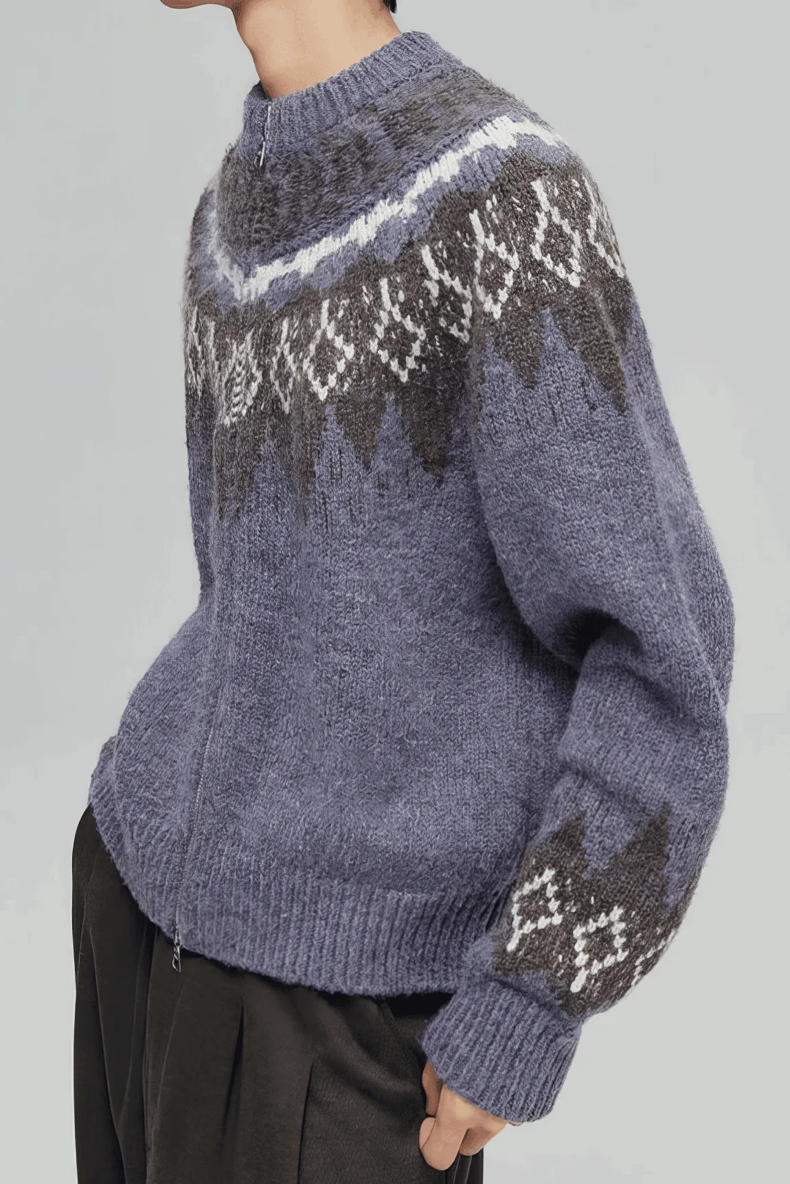 Fair Isle Zip Knit Cardigan