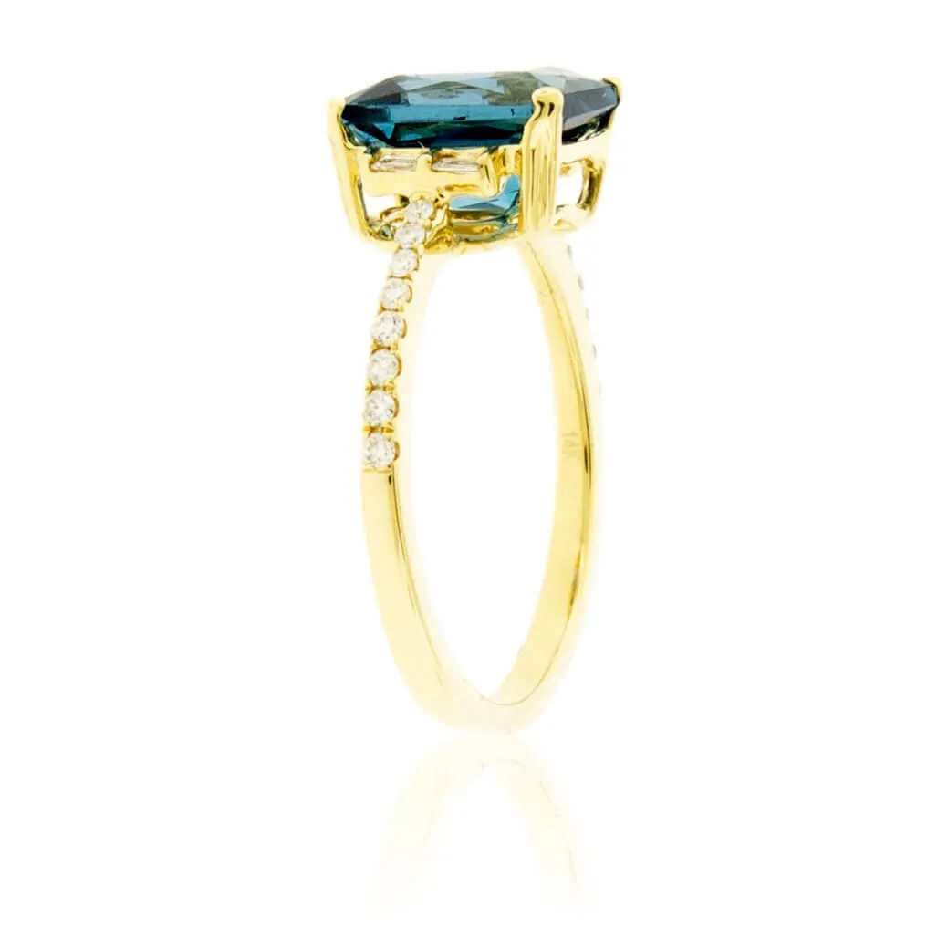 Fancy Cut London Blue Topaz & Diamond Accented Ring