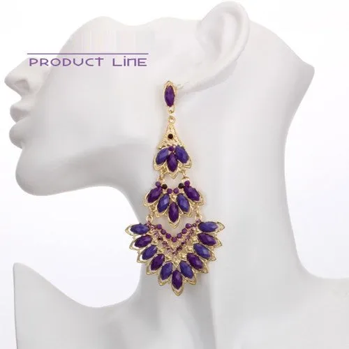 Fashion Earrings Women Crystal Mosaic Bohemian Glamor Chandelier Tortoise Blue