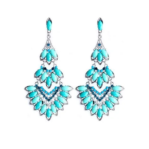 Fashion Earrings Women Crystal Mosaic Bohemian Glamor Chandelier Tortoise Blue