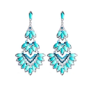 Fashion Earrings Women Crystal Mosaic Bohemian Glamor Chandelier Tortoise Blue
